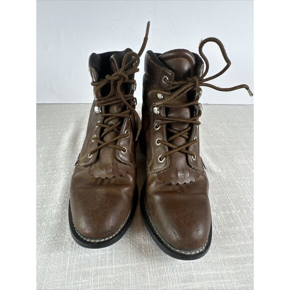 VTG Justin Basics Brown Kiltie Distressed Chore Work Boots Women’s Sz 7.5B - Picture 6 of 16